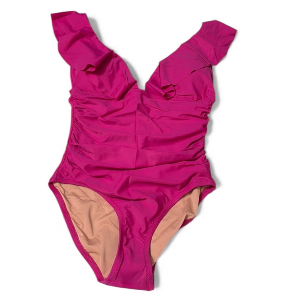 NWT J. Crew Ruched Ruffle One-Piece Swimsuit Magenta Color